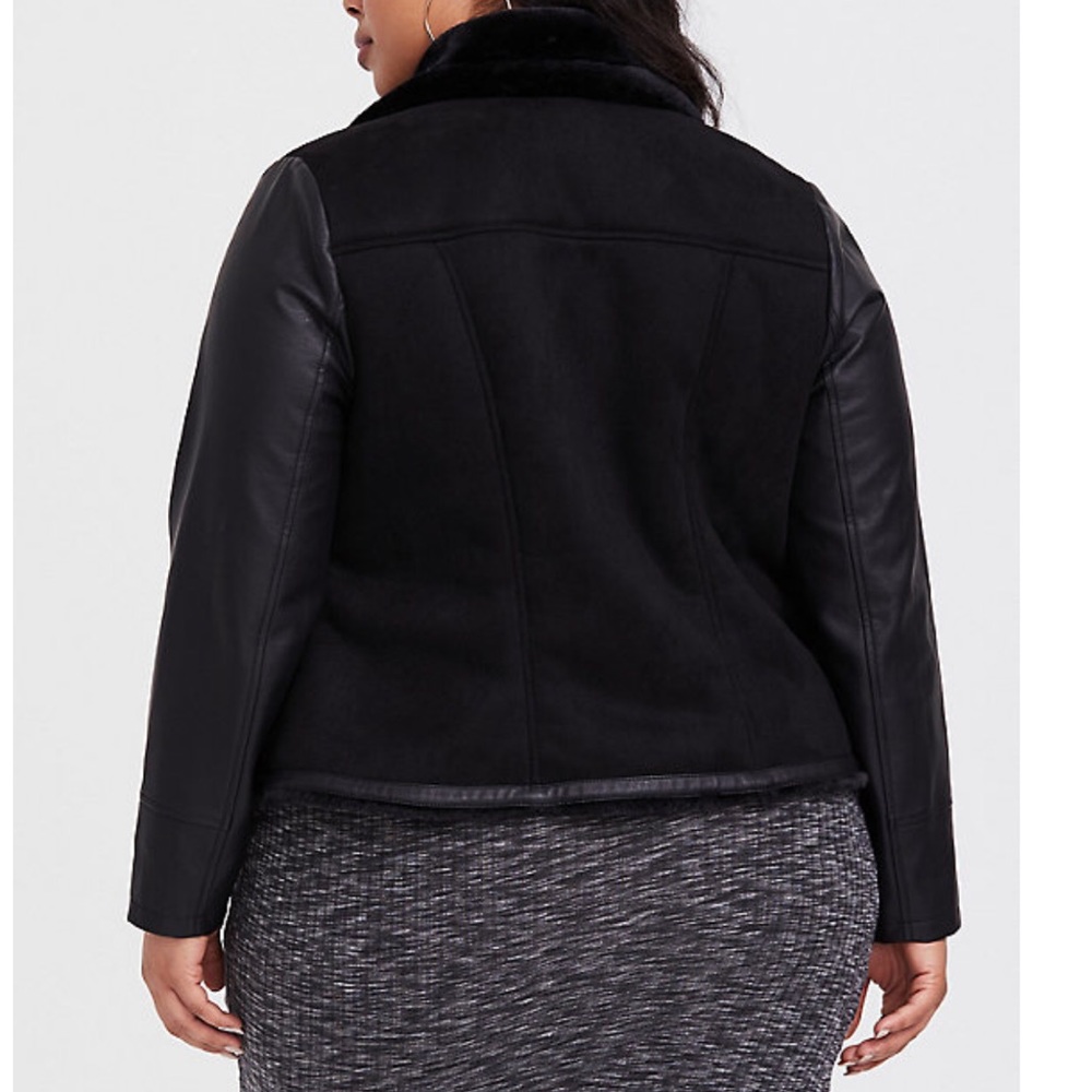 LISTING SOON BLACK SHEARLING MOTO JACKET EUC 2X - Picture 3 of 4